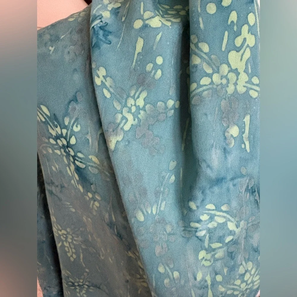 Batik Teal and Green Patterned Scarf Measuring 21 Inches by 62 Inches - Picture 3 of 5